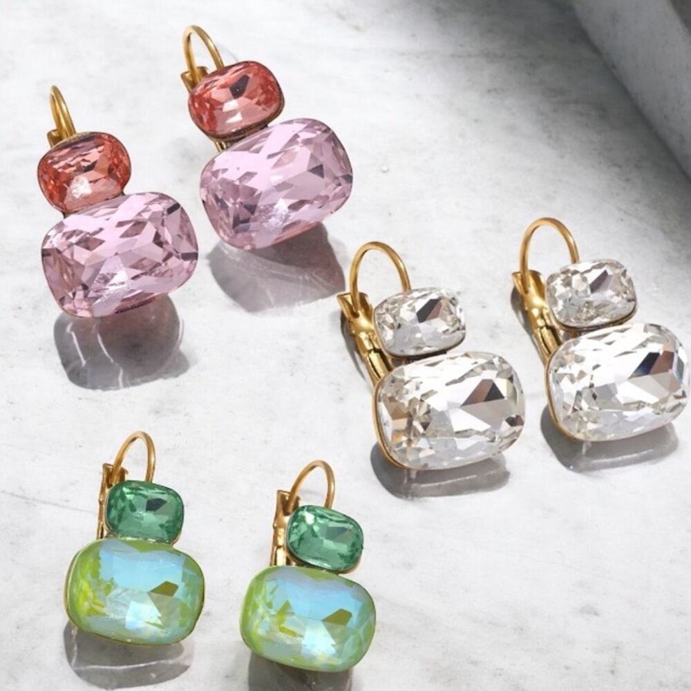 Anthropologie 18k gold plated crystal gem stone drop earrings - Picture 2 of 2